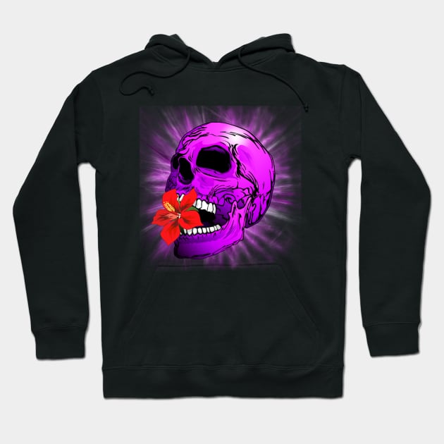 Purple Sugar Skull with Hibiscus Flower Hoodie by BluedarkArt